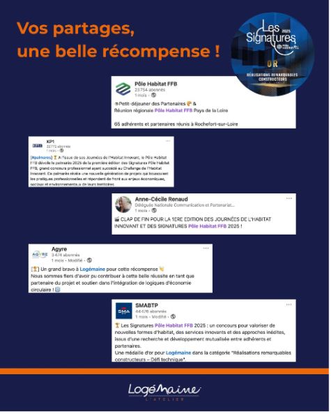 Log&eacute;maine&nbsp;re&ccedil;oit la m&eacute;daille d&rsquo;or aux Troph&eacute;es Les Signatures du&nbsp;P&ocirc;le Habitat FFB, une distinction qui r&eacute;compense un engagement collectif.
